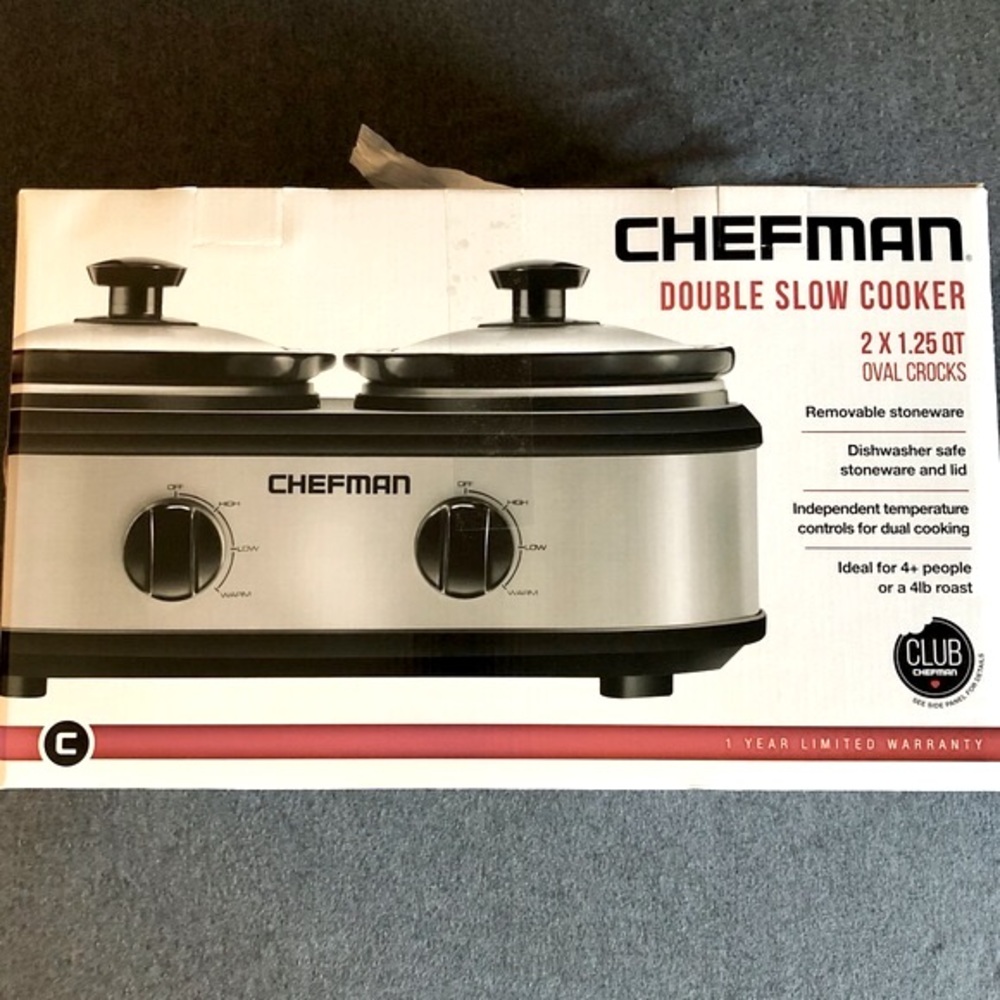 Chefman Double Slow Cooker 2 x 1.25 Quart Oval Stoneware Crocks - Dual Controls
